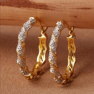 NWT 18K Gold Plated Minimalist Hoop Earrings White & Yellow Gold | Two Toned